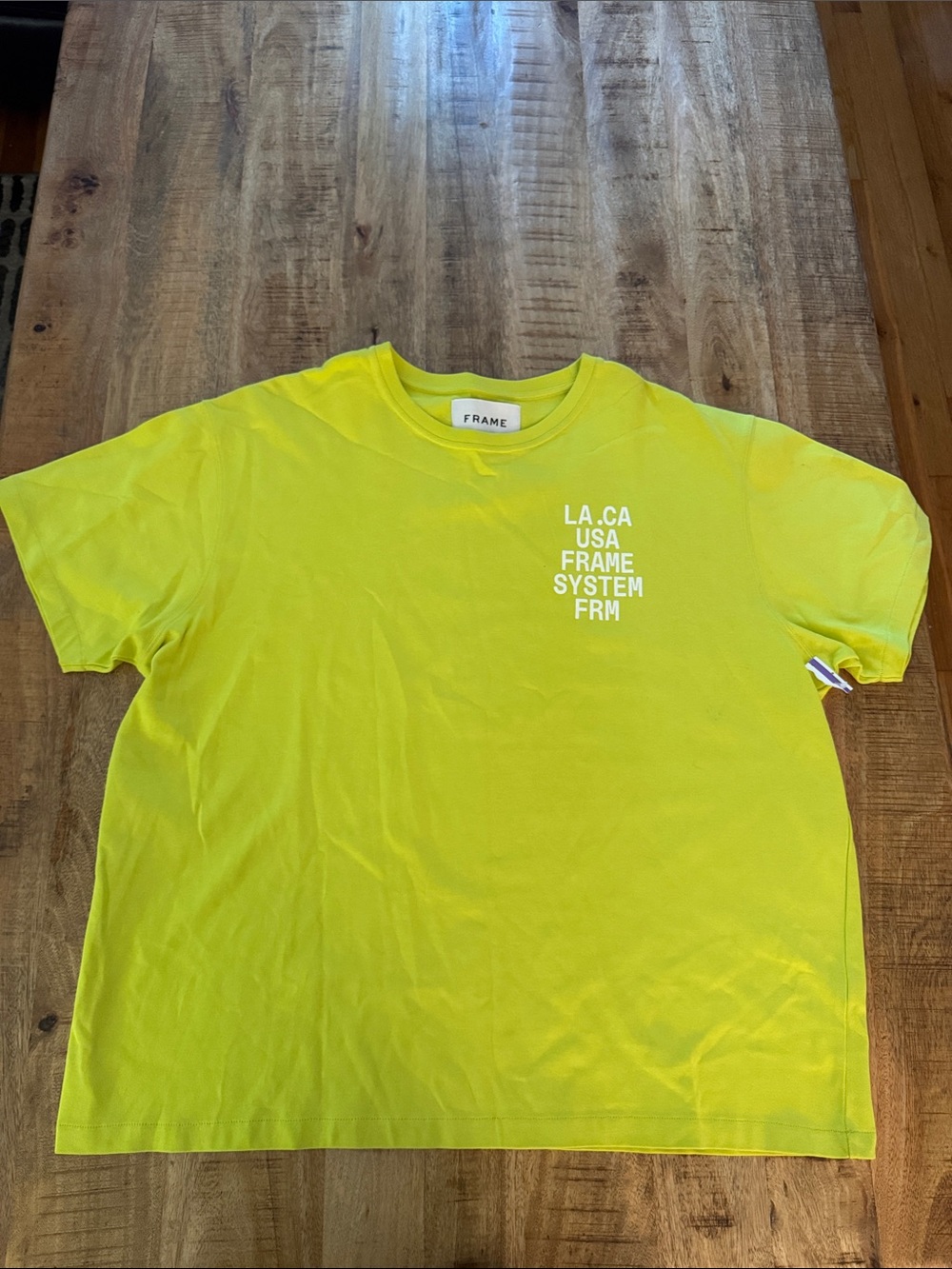 Frame Denim Neon Yellow Logo Crewneck Tee Shirt Mens 100% cotton NEW XXL